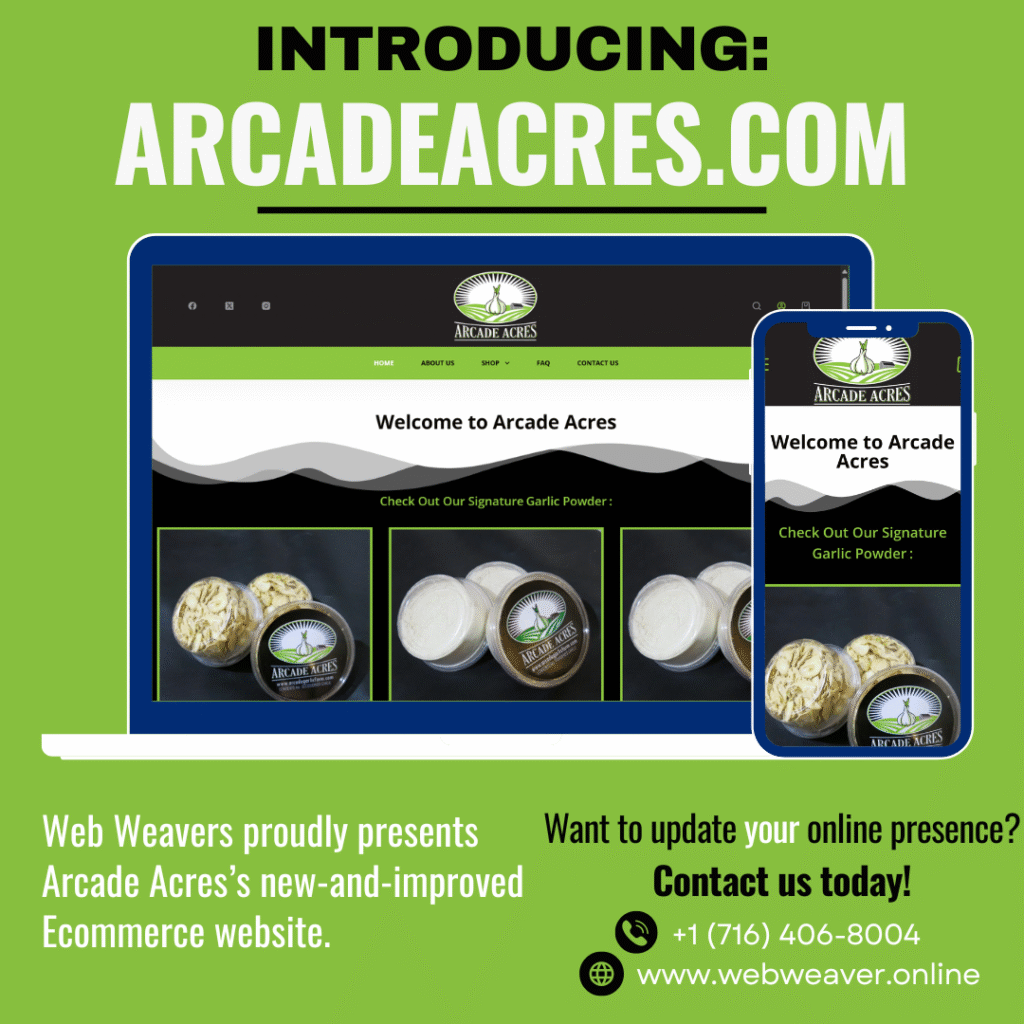 Web design advertisement for Arcade Acres